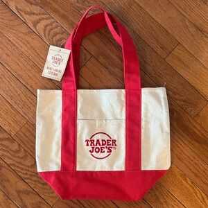Trader Joe's Mini Red and Cream Canvas Tote Bag